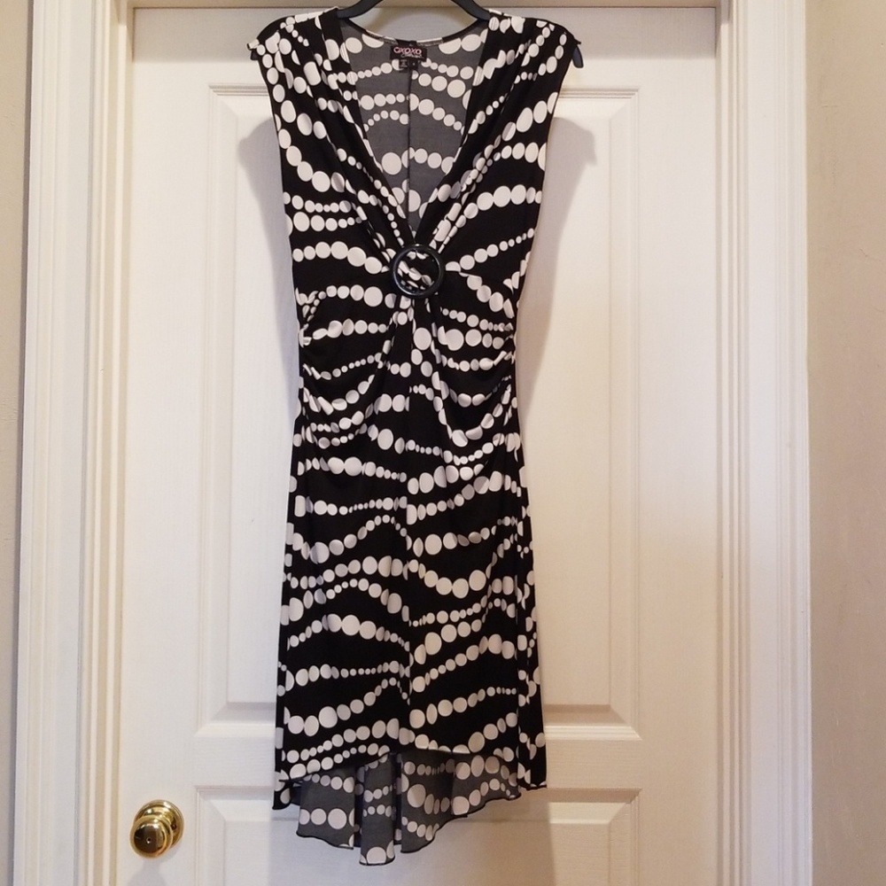 XOXO Collection black with gray dot dress